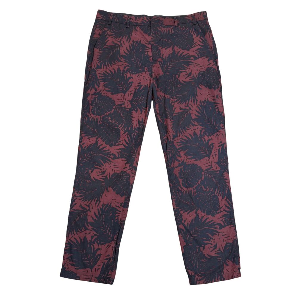 Vince Maroon Black Men's Tropical Leaf Print Straight Leg Chino Pants Size 33